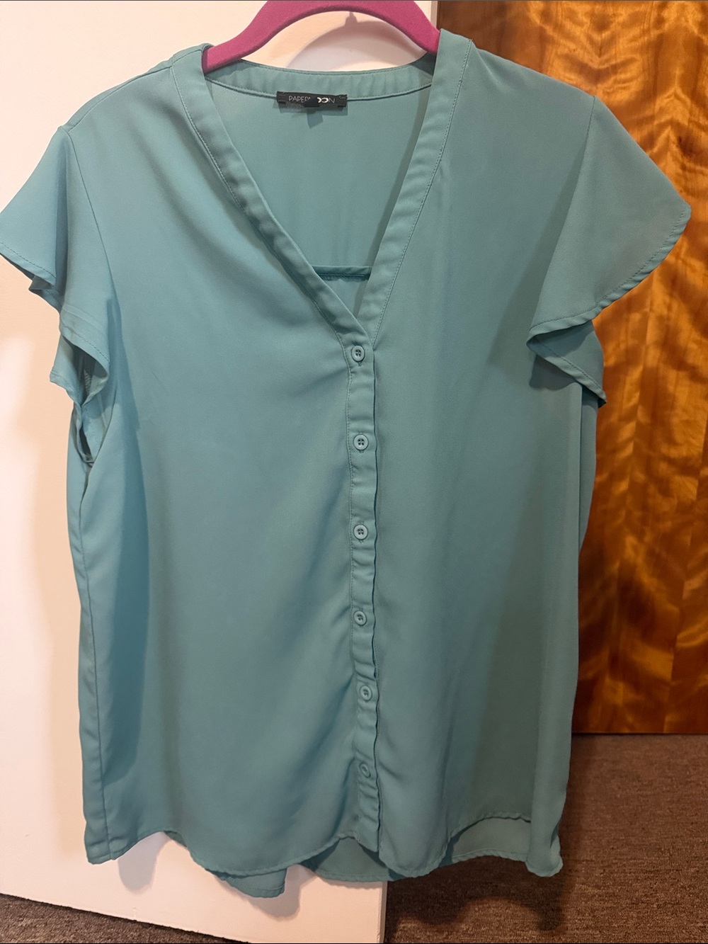 Papermoon Light Teal Button-Front V-Neck Blouse